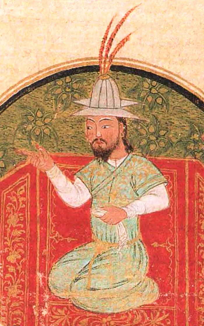 Ankara Savaşı — Bir Timurlu soy ağacı el yazmasından, Timur'un ölümünden hemen sonra Semerkant'ta yapılan ve bilinen en eski portresi kabul edilen minyatürü; Topkapı Sarayı Müzesi
