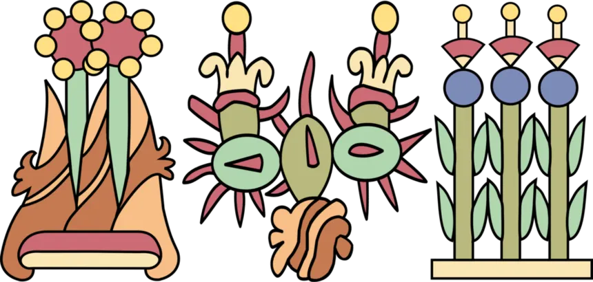 Aztek İmparatorluğu'nun Fethi — Aztec glyphs for the member-states of the Aztec Triple Alliance: Texcoco (left), Tenochtitlan (middle), and Tlacopan (right).