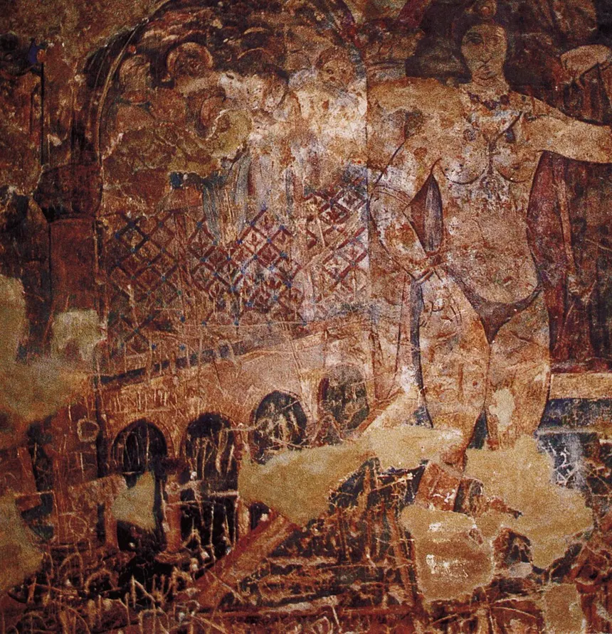 Raşidun ve Emevi Halifeliği — Fresco of bathing woman — at Qasr Amra,. Hammam-bathouse fresco — 8th-century Umayyad art in Jordan.