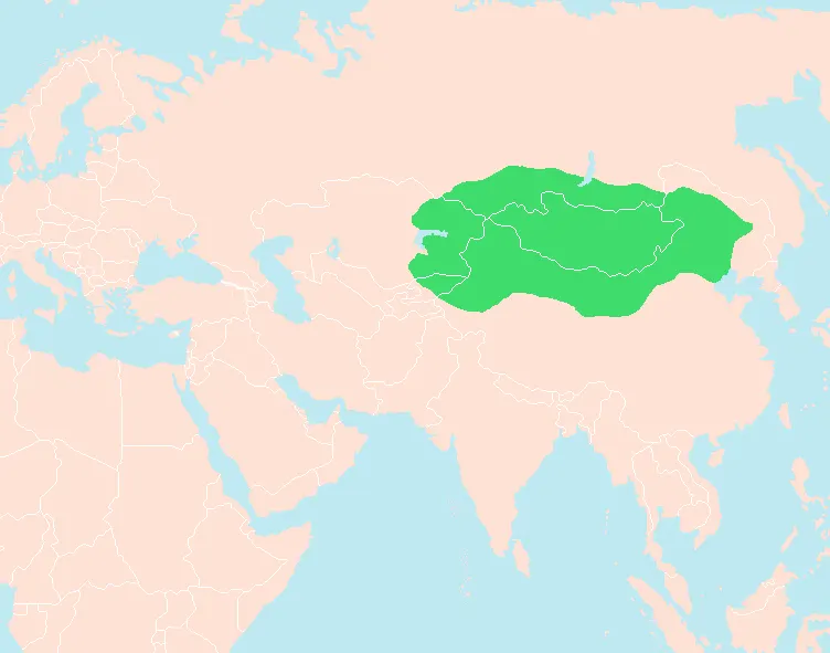Avrupa Hun İmparatorluğu — Xiongnu (Asya Hun) İmparatorluğu'nun sınırlarını gösteren modern harita (2023). Xiongnu ile Avrupa Hunları arasındaki ilişki kaynaklarda tartışmalıdır; b