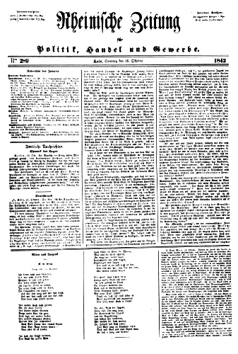 Karl Marx — Rheinische Zeitung für Politik, Handel und Gewerbe / Rhenish Newspaper