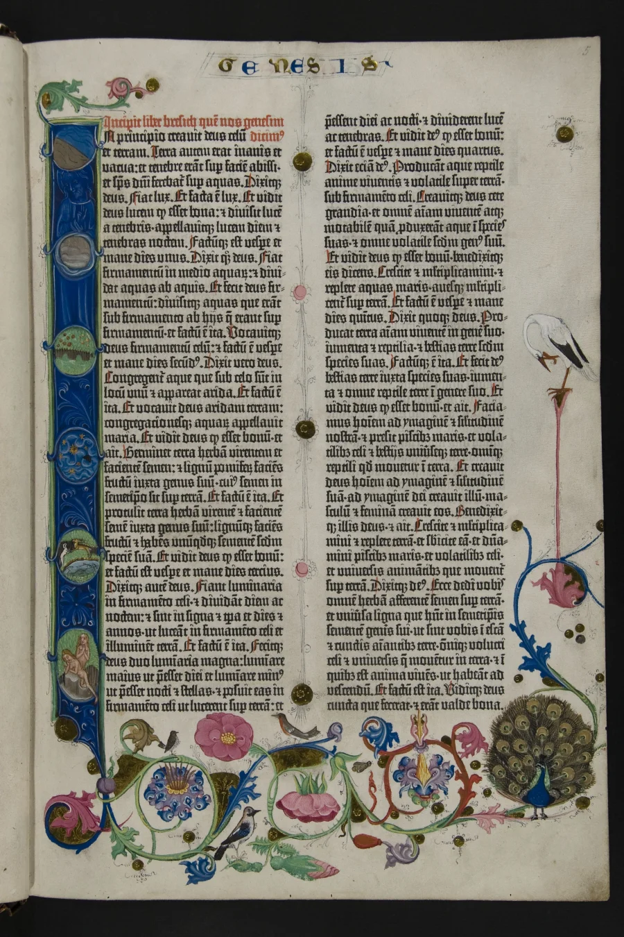 Matbaanın İcadı — Gutenberg İncili'nin Tekvin (Genesis) bölümünün açılış sayfası -Berlin Devlet Kütüphanesi nüshası.