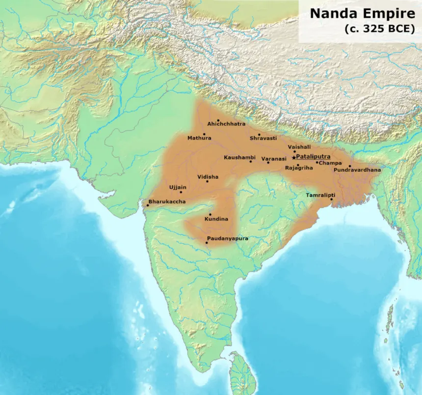 Maurya İmparatorluğu — Sources: Schwartzberg, J. E. (1992), A Historical Atlas of South Asia: University of Oxford Press Background from http://www2.demis.nl/mapserver/mapper.asp M