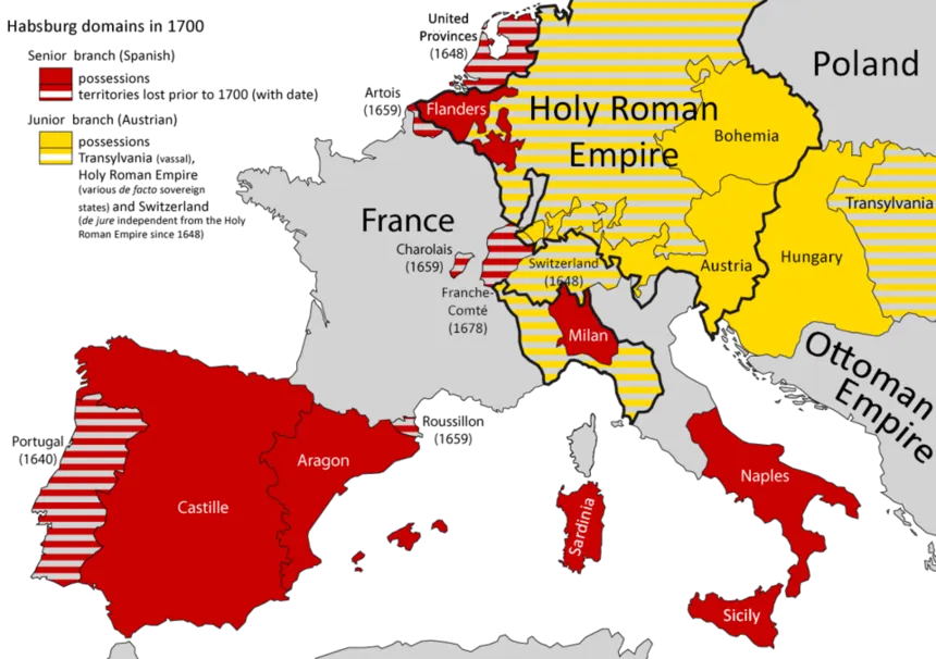 Otuz Yıl Savaşları — Map of Habsburg dominions in 1700