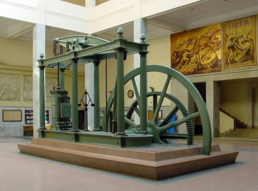 Sanayi Devrimi — A beam engine of the Watt type, built by D. Napier & Son (London) in 1832. It drove the coining presses of the Royal Spanish Mint from 1861 to 1891. In 1914 it