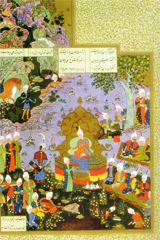 Şehname — Şah Tahmasp Şehnamesi'nden “Rüstem, Key Kubad'ı buluyor” sahnesi.