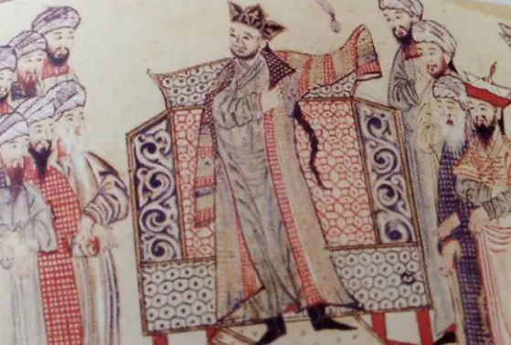 Büyük Selçuklu Devleti — Onur Kaftanının verilişi, Raşidüddin, Jami' al-tawarih, 1314 (Edinburg Üniversitesi Kütüphanesi)