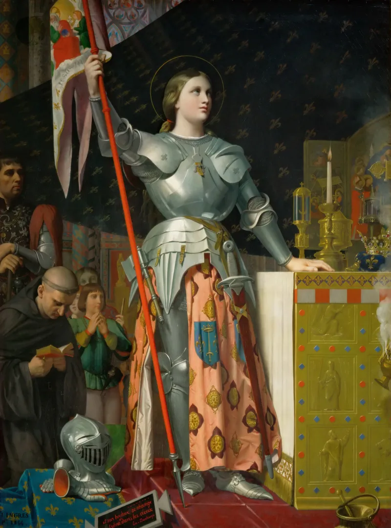 Yüzyıl Savaşları — Jeanne d'Arc, VII. Charles'ın Reims Katedrali'ndeki taç giyme töreninde (1429); Ingres'in 1854 tarihli tablosu. Louvre Müzesi, Paris.