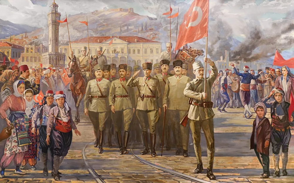 Mustafa Kemal Paşa önderliğindeki Türk ordusunun İzmir'e girişi (Commons kaydındaki açıklamaya göre).