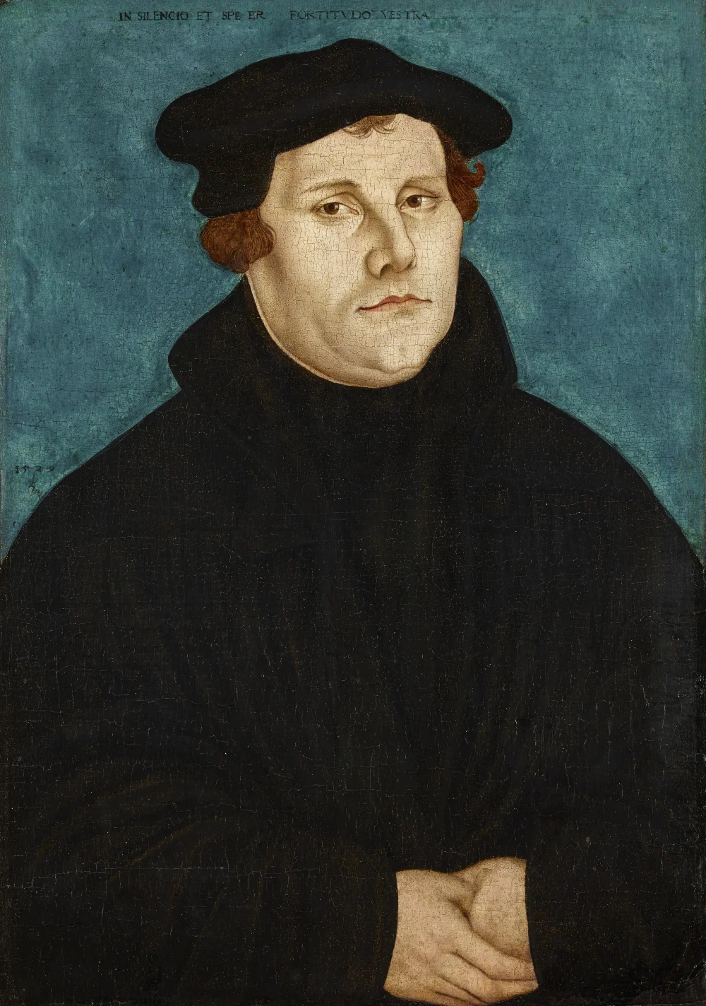Luther'in yakın dostu ressam Lucas Cranach the Elder'in atölyesinden çıkan, dönemin en yaygın Luther portresi tipini oluşturan bir tablo. Deutsches Historisches Museum, Berlin.