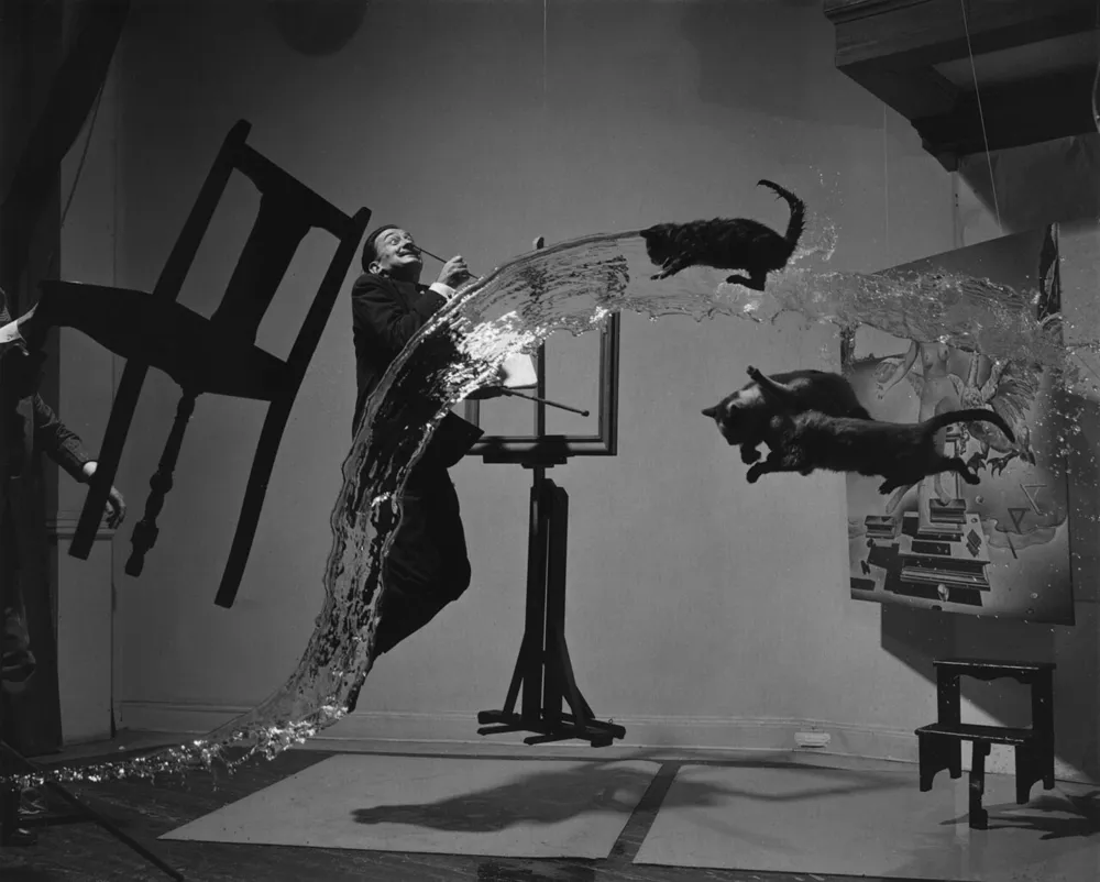 Philippe Halsman'ın Salvador Dalí ile birlikte çektiği ünlü "Dalí Atomicus" fotoğrafı.