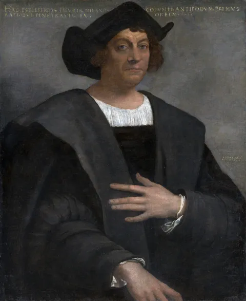 Sebastiano del Piombo'nun 1519 tarihli tablosu. Metropolitan Museum of Art bu portreyi resmî olarak "Kristof Kolomb olduğu SÖYLENEN bir adamın portresi" olarak adlandırır; kimliği kesin olarak doğrulanmamıştır.