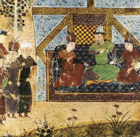 Cengiz Han ve oğullarını betimleyen 14. yüzyıl İran minyatürü. Hükümdarın yaşamı sırasında yapılmış bir görüntü değildir.