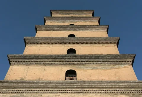 Büyük Yaban Kazı Pagodası, Xi’an. Tang dönemiyle ilişkili Budist mimari mirasın 2018 tarihli görünümü.