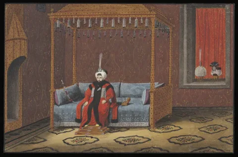 Tahtında oturan II. Mahmud.