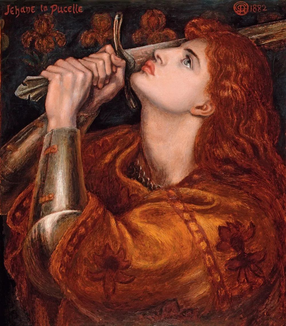 Dante Gabriel Rossetti'nin 'Jehane la Pucelle' (Jeanne d'Arc) tablosu; sanatçının ölümünden birkaç gün önce tamamladığı son eseri. Fitzwilliam Müzesi, Cambridge.